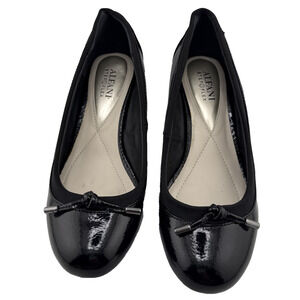 Alfani Womens Baille‎ Black Patent Leather Slip on Wedge Sandals Shoes 6 M NWB